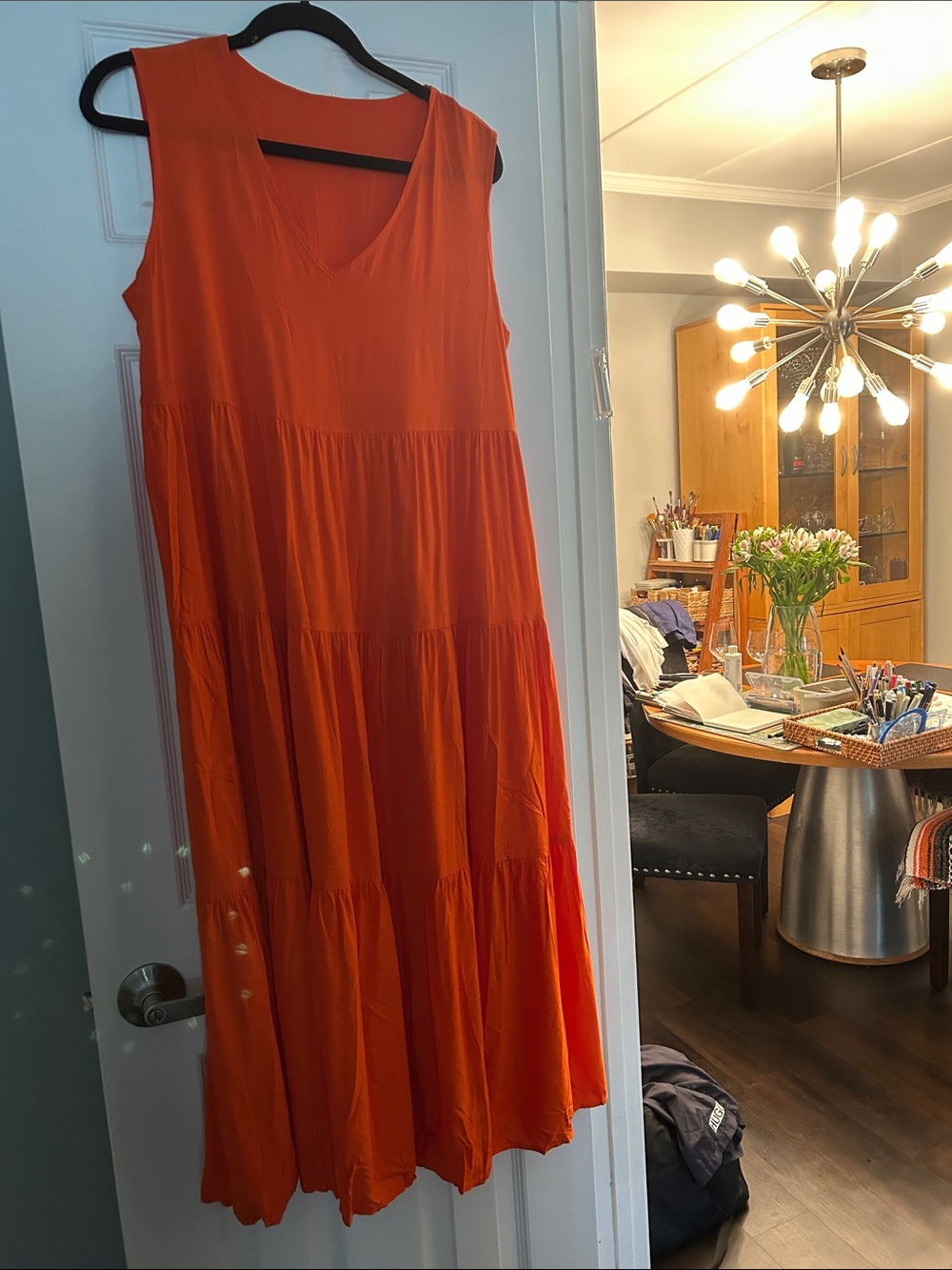 Sleeveless Tiered Maxi Dress in Bright Orange